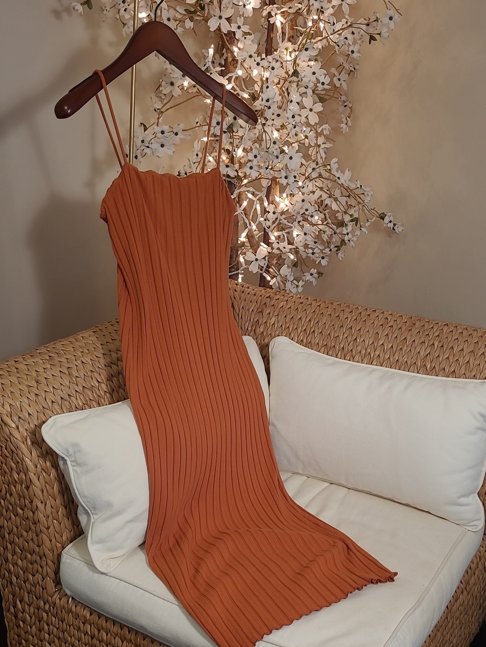 COZe Co Warm Rust Ribbed Maxi BodyCon Dress